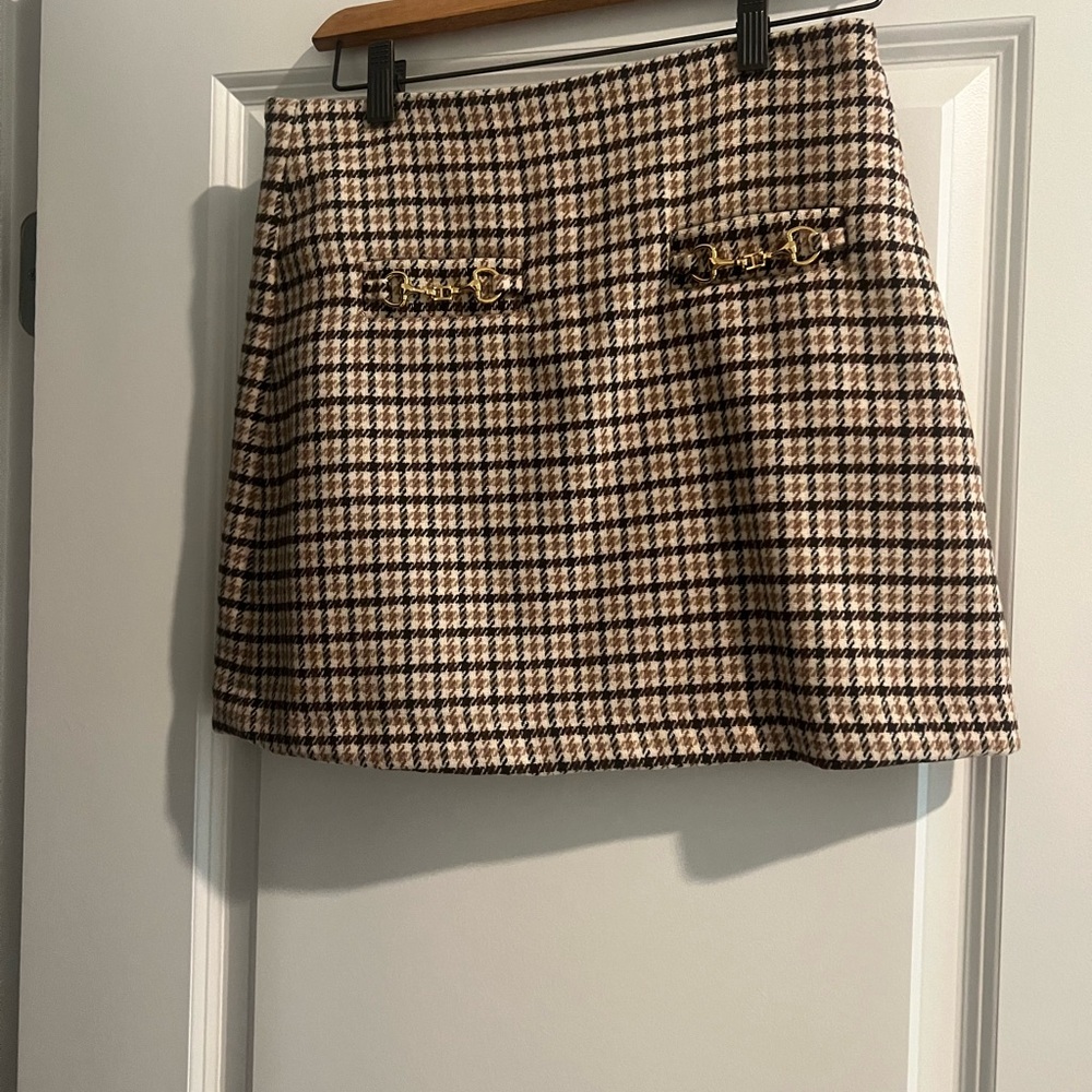 LOFT Houndstooth A-Line Skirt in Black and Tan